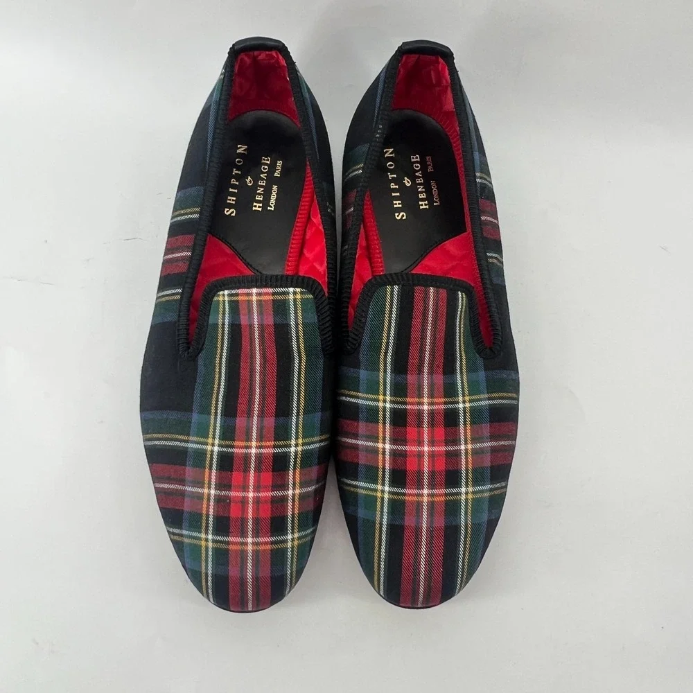 SHIPTON HENEAGE Men US 12 Tartan Plaid Smoking Slippers Fabric Loafers UK Sz 11